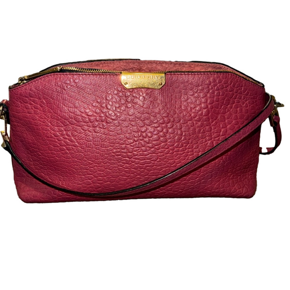 BURBERRY MAGENTA EMBOSSED CHECK LEATHER CHICHESTER CROSSBODY BAG - Picture 1 of 12